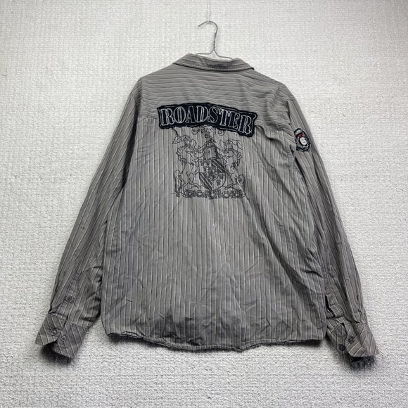 Y2K Roadster Manchester GD Button Up Shirt Distressed Men XL Grunge Goth AOP - Picture 1 of 10